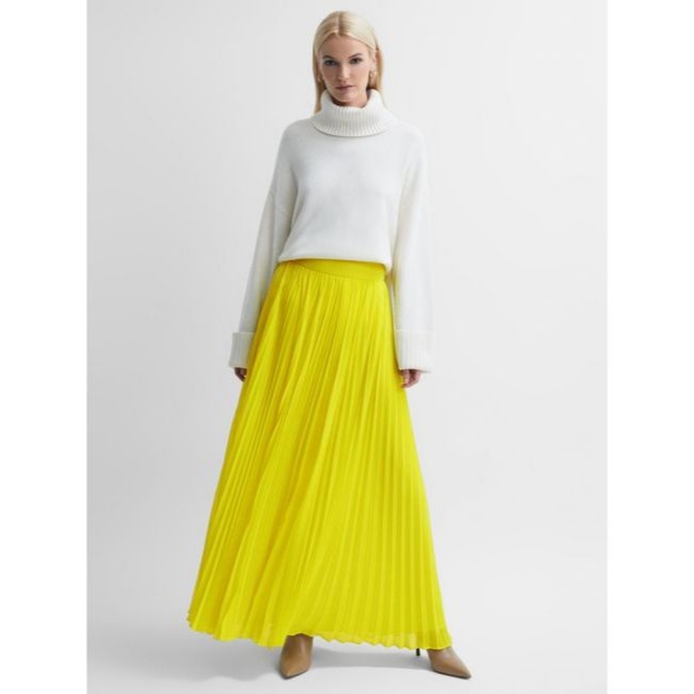 Tov accordion pleated maxi lime green skirt